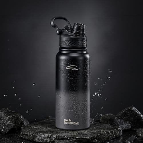 Image of The Better Home Vacuum Insulated Stainless Steel Water Bottle 1 Litre (1000ml /1L) | Thermosteel Hot & Cold 24 Hrs | BPA-Free, Food-Grade 304 SS | Leak-Proof | Gym, Office & School | Black & Grey