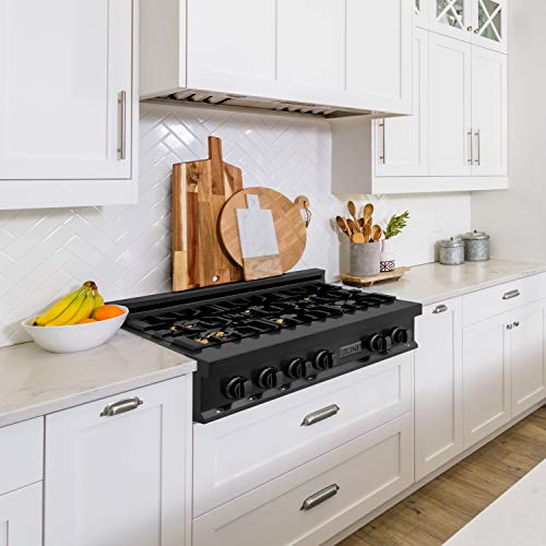 Zline 36 In. Porcelain Rangetop In Black Stainless Steel With 6 Gas Brass Burners (Rtb-Br-36) #TOP6