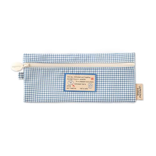 Image of Monolike Unmatched Friends Picnic Check Pencil Case, Blue - Aesthetic Gingham Pastel Desk Organizer, Trendy Minimalist Stationery Pouch