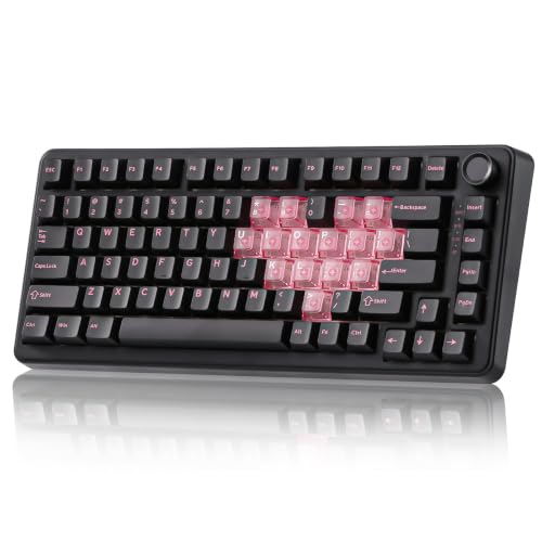 Image of YUNZII B75 PRO Wireless Mechanical Keyboard,75% Layout with Knob,Hot Swap Gasket Structure,Creamy Pre-lubed Switches,RGB Backlit,Bluetooth /Type-C /2.4G for Win /Mac (Black Heart, Cocoa Cream V2 Switch)