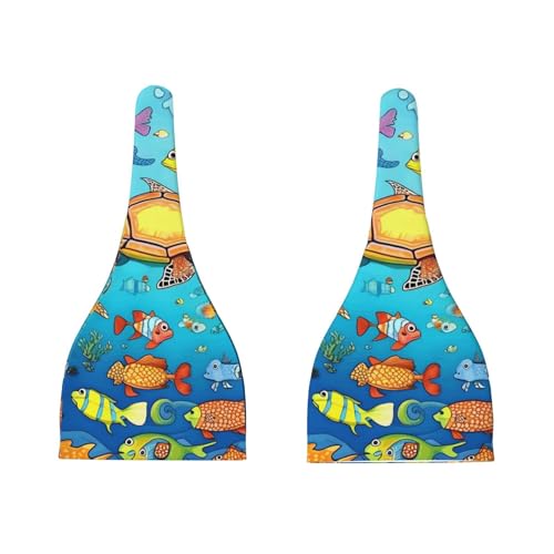 Newborn Baby Hat, Turtle and Fish Print Soft Top Knot Beanie Cap, Cute Baby Headwear for 0-6 Months Black3