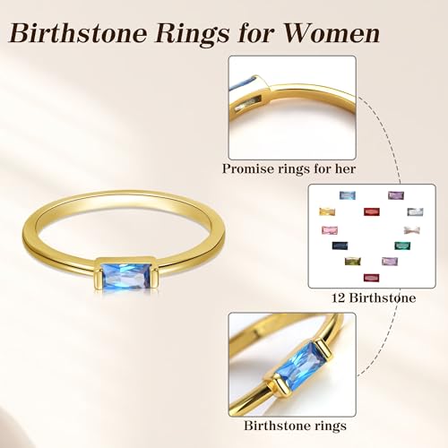 Bagues délicates plaquées or 14 carats avec gemme mensuelle