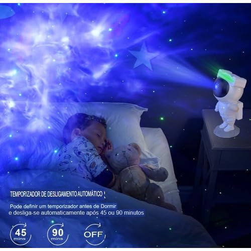 Projetor De Luzes Estrelas Galáxia Astronauta Com Controle Design Ajustável 360° Luz Noturna Nebulos