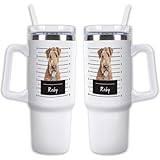 GABSHAIM Custom White Tumbler Double-Layer Insulation Dog Travel Coffee Cup with Handle & Straw Lid Double Sided Printed Travel Mug Airedale Terrier Pattern Design 40 oz