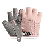 InfiniZer Fahrrad Handschuhe Kinder, Halbfinger Handschuhe Fahrrad Kinder, rutschfest und schweißableitend,Schutzhandfläche (Rosa, M (7-7,5 cm))