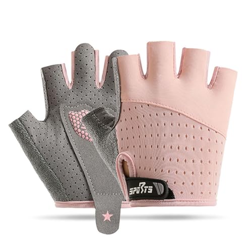 InfiniZer Fahrrad Handschuhe Kinder Halbfinger Handschuhe Fahrrad Kinder rutschfest und schweißableitend Schutzhandfläche (Rosa M (7-7 5 cm))