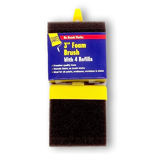 FoamPRO 73-4, 3" Foam Brush With 4 Refills - Premium Quality Paint Brush Set for All Paints, Urethanes, Varnishes, Stains - Effortless Application Foam Brushes- Smooth Finish, Reusable Handles