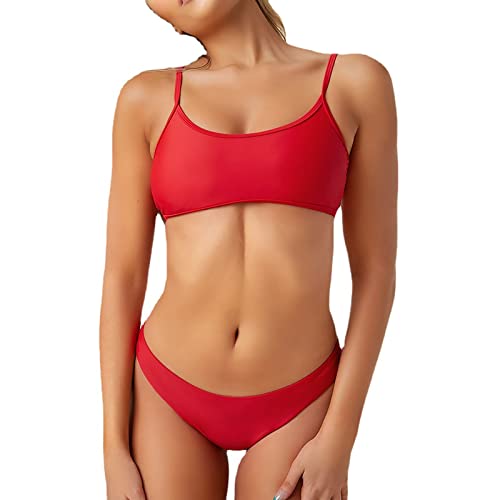 Maillot de bain bikini trois points femme avec haut soutien-gorge de plage taille haute