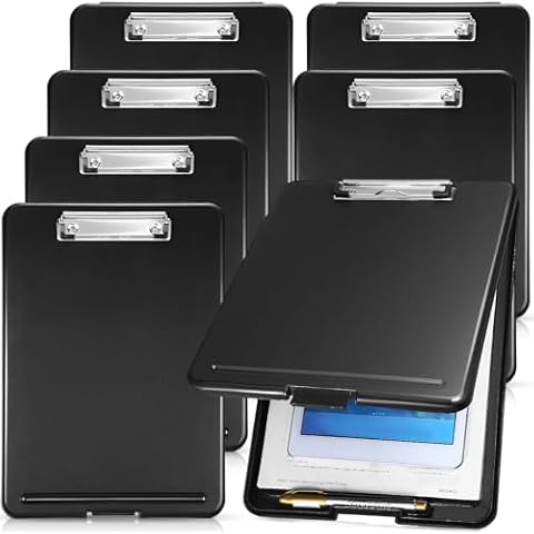 Epakh 7 Pcs Clipboard with Storage Bulks Plastic Storage Clipboard Foldable Clip Board with Storage Nursing Clipboard with Low Profile Clip for Student Teacher Nurse Employee, 9.5 x 13.5 Inch Cover