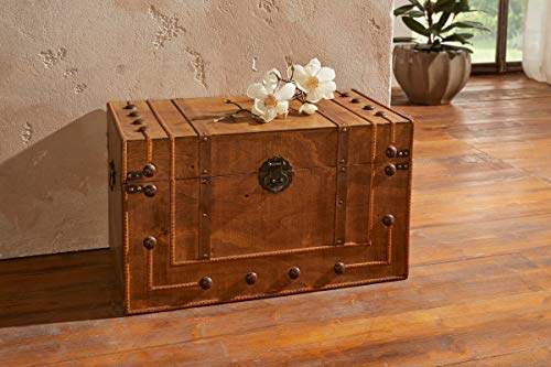 Dekoleidenschaft Coffre en bois de style colonial, brun, 62x34x36 cm, boîte de rangement