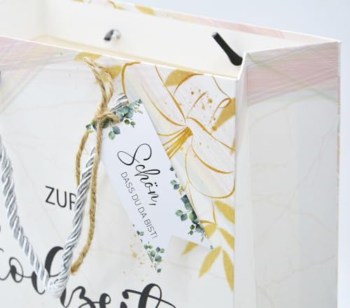 50x Geschenkanhänger Schön dass Du Da Bist Anhänger Hochzeit Geburtstag Weihnachten JGA Taufe Gastgeschenke Kommunion Konfirmation Eukalyptus Etiketten Tags Label mit 10M Juteschnur