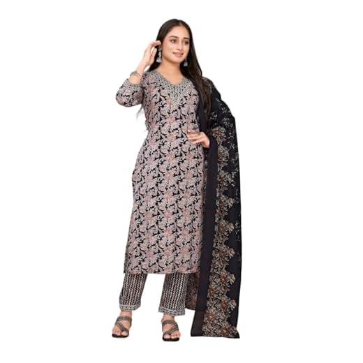 rangita Black Rayon Embroidered Straight Kurta Set with Pant & Dupatta