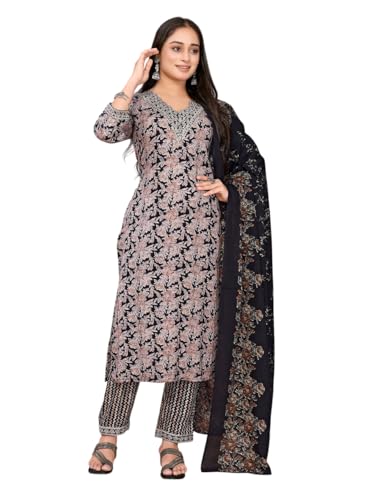 Ensemble kurta pour femme noir long vêtement indien traditionnel en rayonne avec broderie