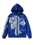 SHENHE Men's Graphic Zip Up Cross Print Hoodie Y2k Goth Hoodie Sweatshirt with Pockets Blue Large