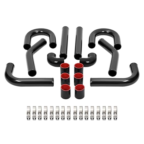 KUAFU 2.5 Inch 8PCS Universal Aluminum Intercooler Piping U-Pipe Kit & Stainless Steel T-Bolt Clamps & Coupler DIY Kit Black