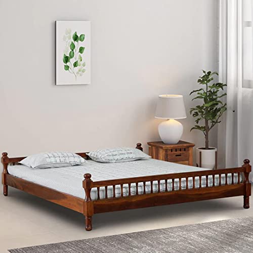 Image of Solid Sheesham Wood Dreamy Nights Bed for Bedroom and Home Furniture | Without Storage | Double Bed | Honey Oak Finish (Queen) (160x213x51 cm)