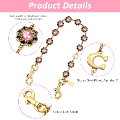 Image of SANNIDHI Bag Chain Charms Pink Floral Rhinestone Purse Chains Sparkling Gold Link Bag Chains for Handbags Metal Wallet Chain Charms for Women Girls