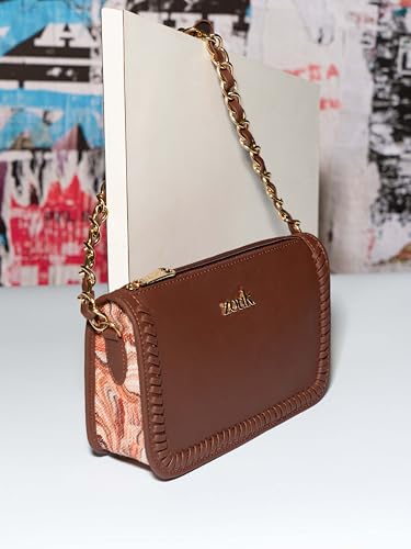 Image of ZOUK Small Shoulder Bag Bag for Women | Stylish Vegan Leather Shoulder Bag with Gold Chain Handle | Water-Resistant | Chic & Handcrafted Purse |