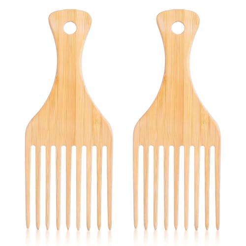 Gjinxi - Peines afro de bambú natural antiestático para cabello rizado con dientes anchos y largos para levantar y peinar y desenredar para hombres