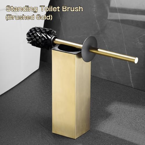 Image of Gold Toilet Brush Upright Toilet Brush, Square Toilet Cleaner, Toilet Brush Holder Set Brushed
