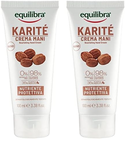 equilibra Corpo, Karité Crema Mani Nutriente e Protettiva, Crema Mani A Base di Burro di Karité e Vitamina E per Pelle Screpolata, Non Unge, Assorbimento Rapido, 100 ml (Confezione da 2)