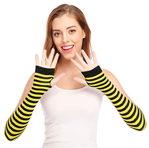 Bienvenu Punk Gothic Rock Long Arm Warmer Fingerless Gloves,Yellow Black