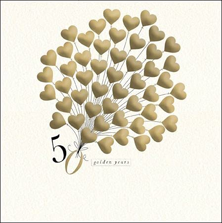Woodmansterne Anniversary Card Gold 50th Bunch Of Balloons, Gold, Black, 160 x 160mm