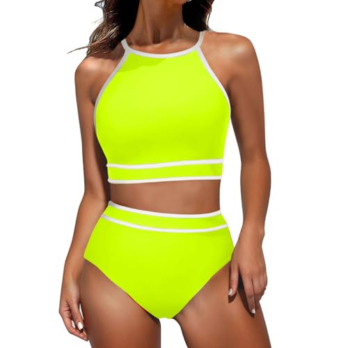 2025 Traje de Dos Piezas Mujer Bikinis con Cintura Alta con Control Bañador Sexy Push Up Transpirable Verano Conjunto Color sólido Bikini para Mujer Deportiva Surf Vacaciones Hawaiana Playa Fiesta