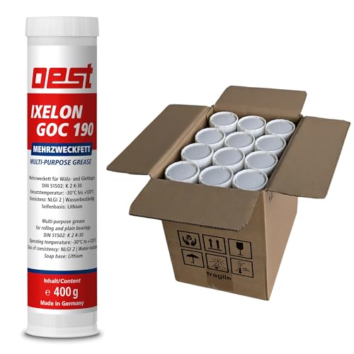 OEST Ixelon GOC 190 Schmierfett – 12 x 400g Kartuschen | Hochleistungs-Mehrzweckfett für Gleit- & Wälzlager | haftstark, alterungsbeständig, korrosionsschützend – für Maschinen & Baumaschinen OEST Ixelon GOC 190 Schmierfett – 12 x 400g Kartuschen | Hochleistungs-Mehrzweckfett für Gleit- & Wälzlager | haftstark, alterungsbeständig, korrosionsschützend – für Maschinen & Baumaschinen