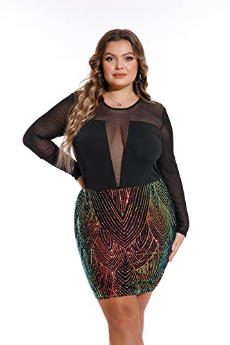 Image of RED DOT BOUTIQUE - 807 - Black Sheer Mesh Long Sleeves Club Sequins Dress Plus Size