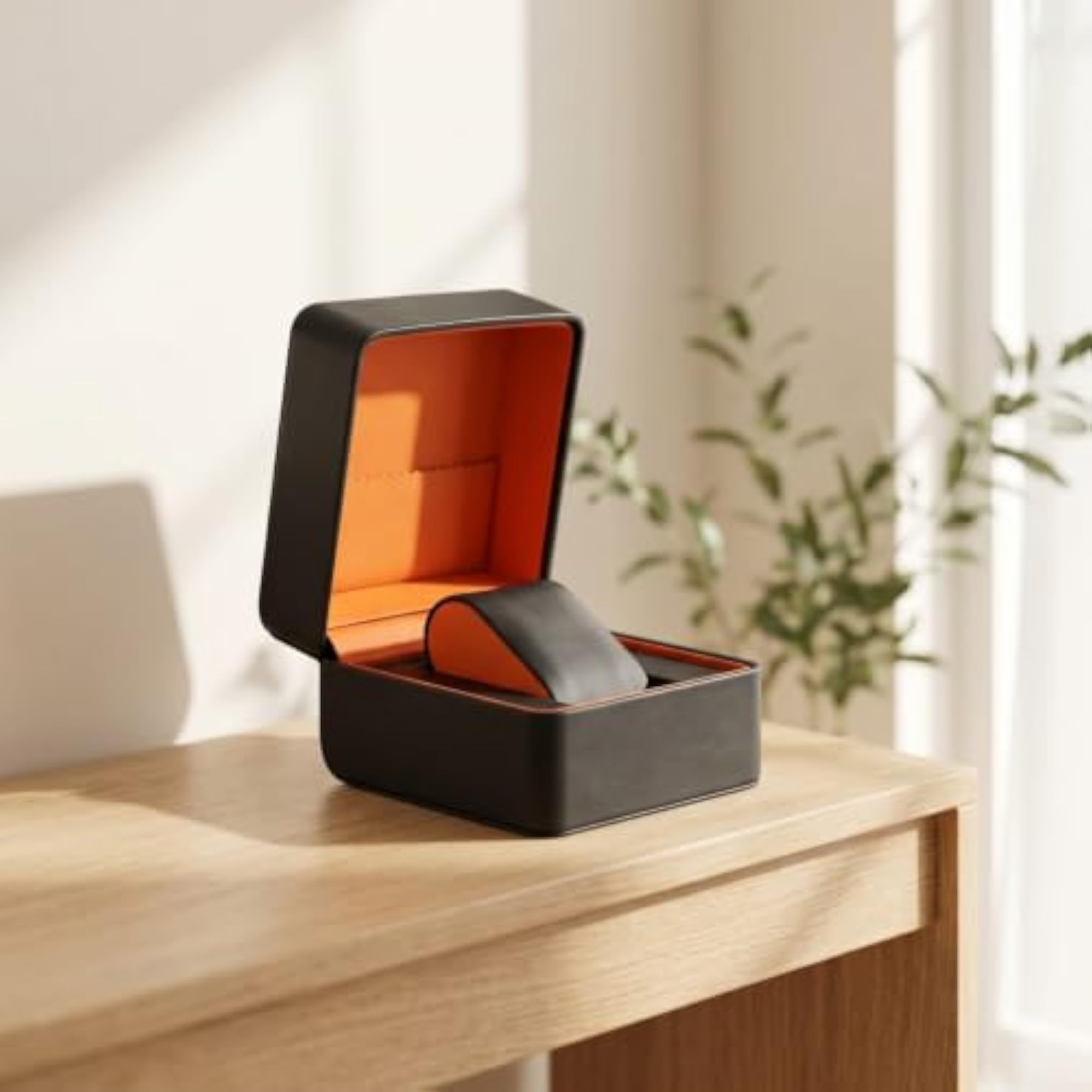 PU Leather Watch Box with Cushion, Single Watch Organizer