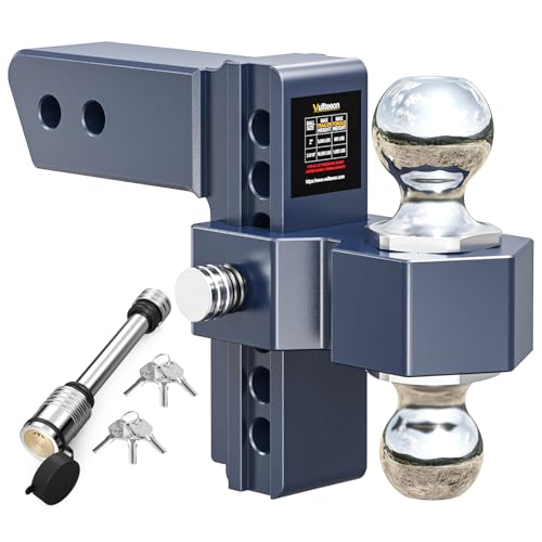 Vullteeon Adjustable Trailer Hitch Drop Hitch for 2.5 Inch Receiver 6 inch Aluminum Truck Hitch 2 and 2-5/16 inch Balls 18 500 LBS GTW Tow Hitches with Two Anti-Theft Locks