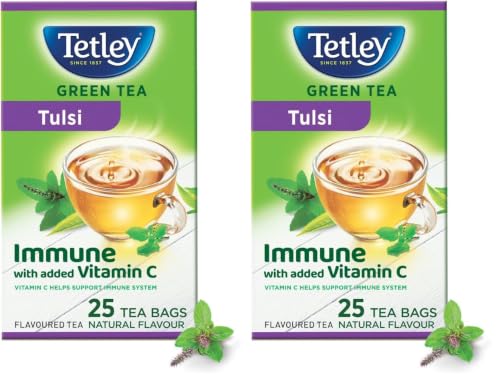 Image of Tetley | Green Tea with Tulsi | Immune with Added Vitamin C | 25 Tea Bags (Pack of 2)