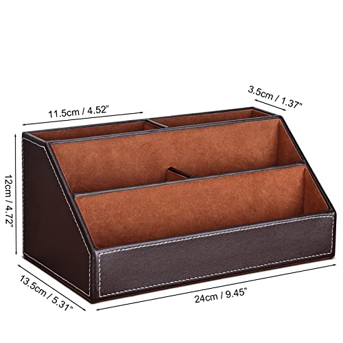 Kingfom Pu Leather Desk Organizer With 5 Compartments Holder, Multi-Functional Office Supplies Storage Caddy For Pen/Pencil, Phones, Remote Controller And Desktop Accessorie Brown #TOP1