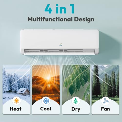 Image of Rellytech Mini Split Ac /Heating System, 9000 BTU Mini Split Air Conditioner Inverter with Heat Pump, 115V 19 SEER2 Energy Efficient Ac Units Up to 550 Sq.Ft, 24H Timer, Installation Kit White