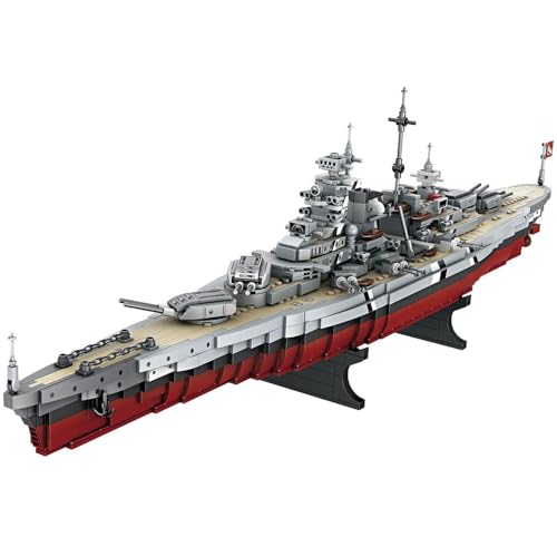 Fucellveca Building Blocks Battleship Toy Set, Classic Bismarck Warship Model Kit for Teenagers and Adults (2081 Pieces)