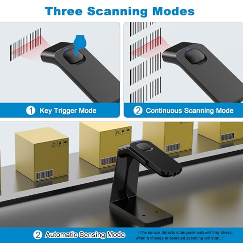 Escáner de código de barras inalámbrico 2D QR con soporte automático recargable 7
