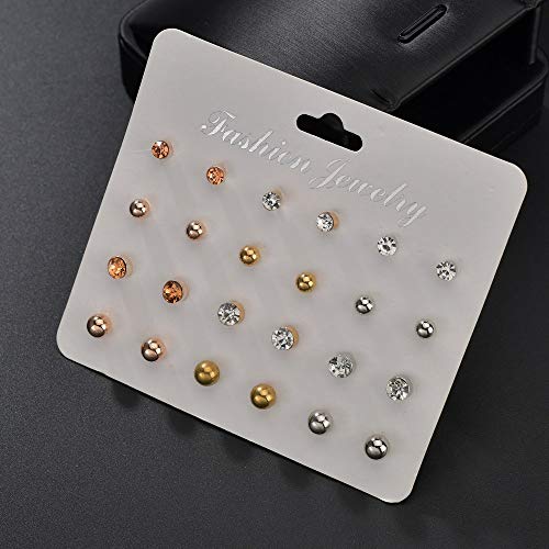 Image of CZ Stud Pearl Earrings for Women Simulated Diamond Cubic Zirconia Earring Set Ear Studs Earring for Birthday Christmas Gifts Gold Silver 12 Pairs