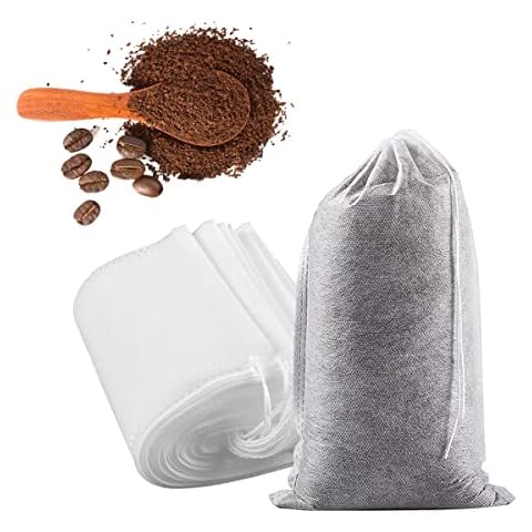 100PCS Disposable Coffee Filter Bags, 8"x12" Drawstring Seal Filter Tea Bags, Portable Single Use Filter Sock Packs Mesh Cold Brewing Bags for Concentrate, Coffee Maker, Loose Leaf Tea Cover