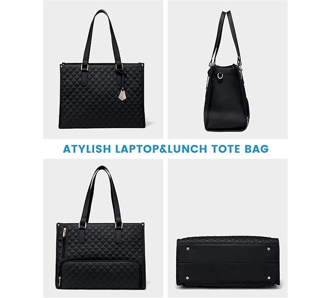 Image of Lunch Tote Bag for Women,15.6 Inch Laptop Bag with Insulated Lunch Compartment, Quilted Large Capacity Computer Handbag with Purse for Business, Work, Nurse,Collage,Office