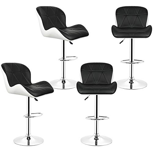Juego de taburetes de bar de alta calidad, 48 x 56 x 91 cm, 4 unidades, color negro y blanco