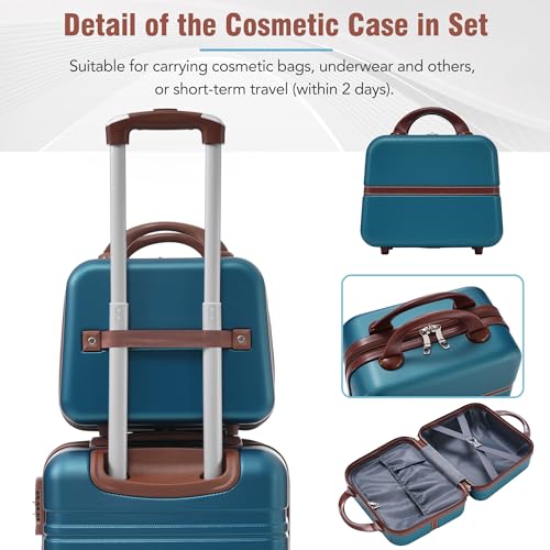 Hardshell Luggage Sets 3 Pieces 20"+24" Luggages and Cosmetic Case Spinner Suitcase with TSA Lock Lightweight,Blue3