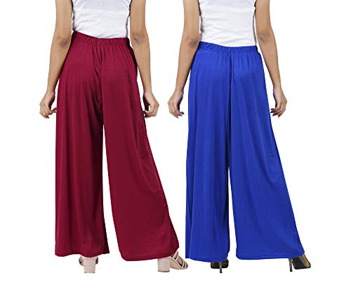 Image of Buy That Trendz M to 4XL Cotton Viscose Loose Fit Flared Wide Leg Palazzo Pants for Women Maroon Royal Blue Combo Pack of 2