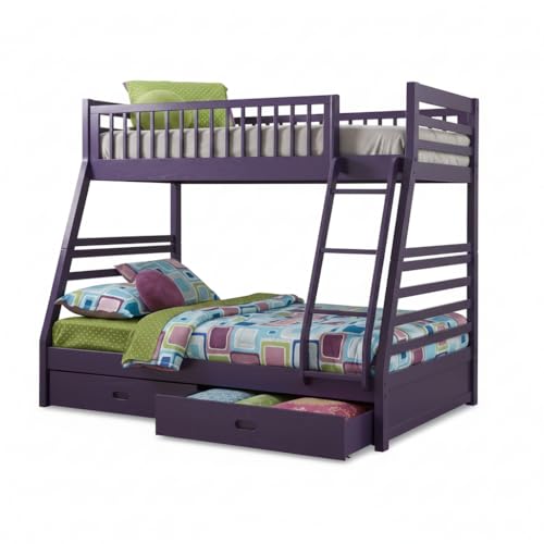 Image of APRODZ Solid Wood Elvira Dark Lilac Purple Twin Over Bunk Bed with Storage