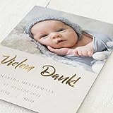 sendmoments Danksagung Geburt, Baby ist da, 5er Klappkarten-Set C6, mit Goldfolien-Veredelung, personalisiert mit Bild und Goldfolien-Veredelung, optional Design-Umschläge