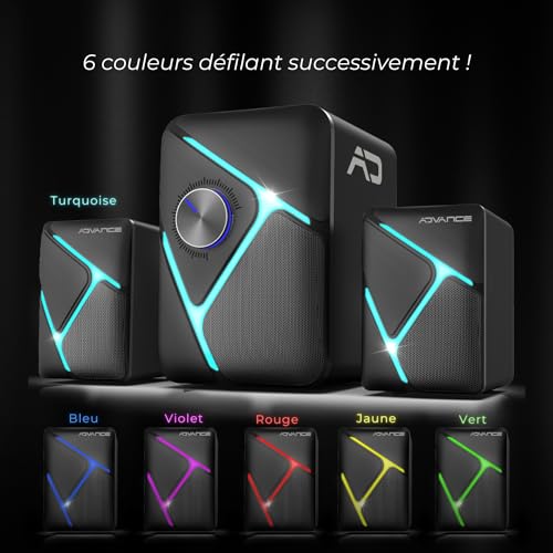 AD ADVANCE Set de Altavoces Soundphonic 2.1 RGB - Sonido Potente 11 W RMS - Compatible con PC-Mac - Conexión BLUTOOTH o Jack 3,5 mm - imagen 4