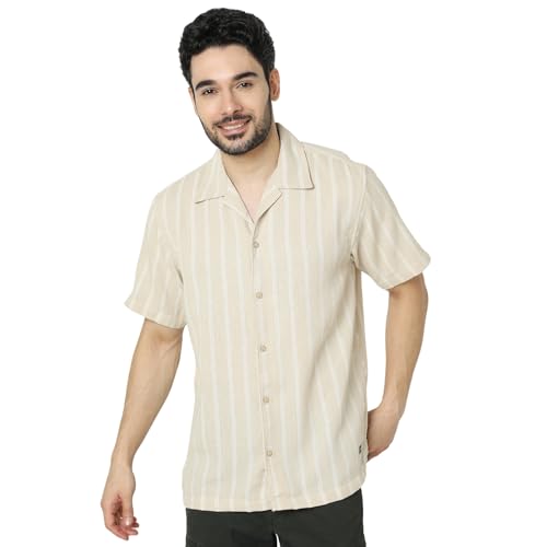 Image of Spykar Men's Relaxed Fit N /A Half Sleeve Striped Casual Shirts