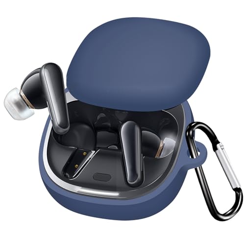 BUITFOU For Anker Soundcore Liberty 4 ケース Liberty 4 保護カバー Liberty 4 ケース 柔らかい シリコン製 落下防止 キズ防止 耐衝撃 防塵 軽量 装着充電可能 カラビナ付き 紛失防止(ブルー)