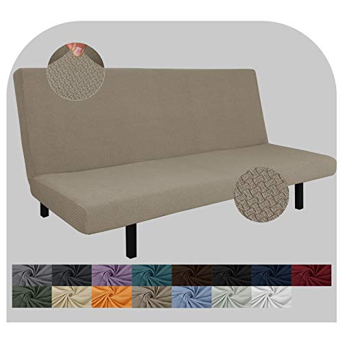 Jiviner Super Stretch Futon Cover Spandex Jacquard Futon Slip Cover Full Size Soft Armless Sofa Bed Slip Covers For Futon Mattress With Elastic Bands (Futon, Khaki) #TOP10