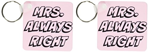 3dRose Mrs. Always Right Black Text, Pink Background Key Chains, 2.25" x 2.25", Set of 2 (kc_213278_1)